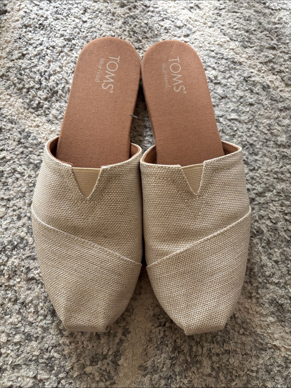 TOMS Beige Canvas Slide Mules with Tan Insole
